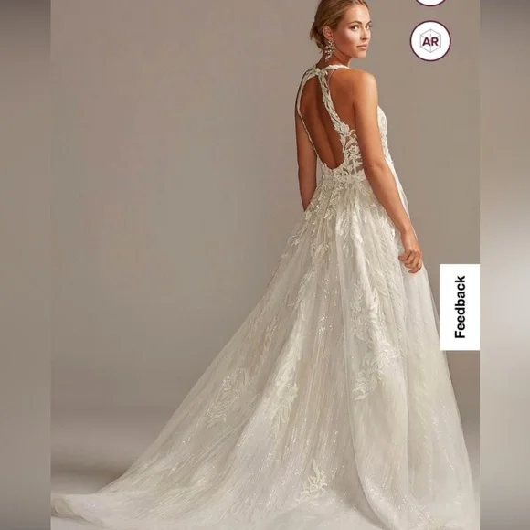 Floral Applique Open Back Wedding Dres - Picture 2 of 3